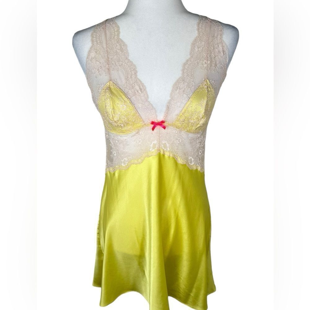 Victorias Secret Yellow Strappy Back Sexy Satin Chemise Dress